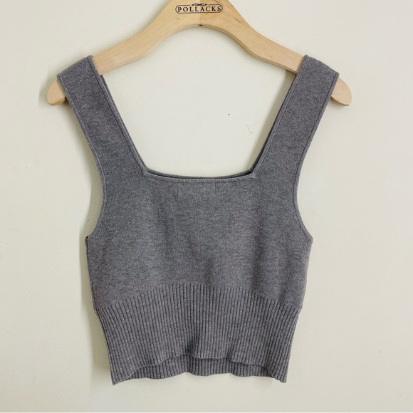 H&M Knit Wool Blend Cropped Sleeveless Top Gray Square Neck S - Picture 2 of 8
